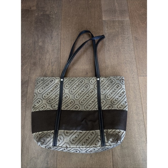 Coach Handbags - Coach Signature Lozenge Tote Shoulder Bag F12252 Tan Brown Canvas Lavender